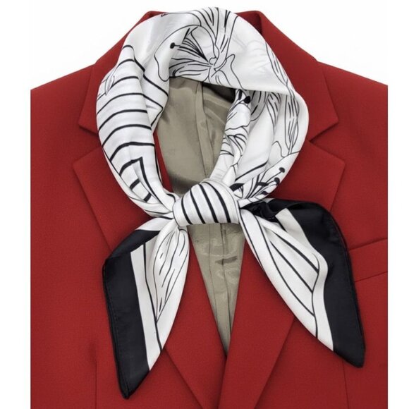 Unbranded Other - ✨Luxury Silky Soft Scarf Black White Floral Lily Geometric Print Square Bandana